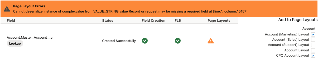 Deploy fields layout error